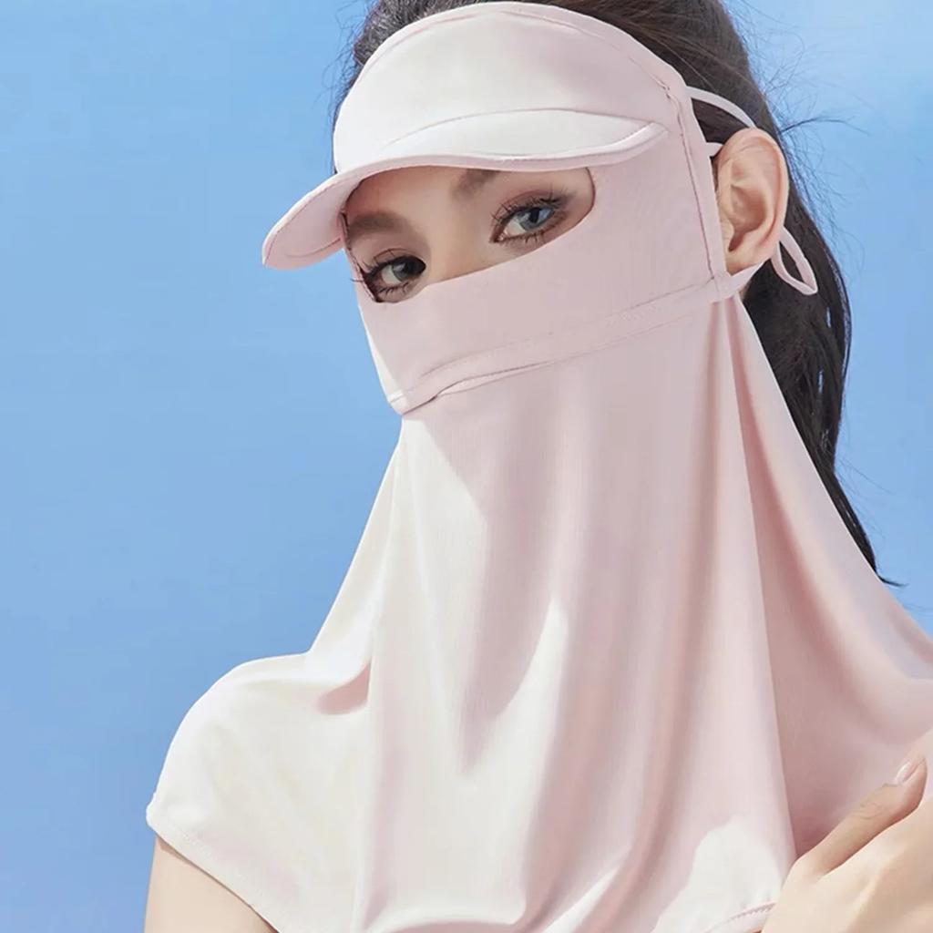 Ice Silk Sunscreen Hats Mask Women Men Summer Breathable Outdoor Sports Hat-brim Thin Traceless Facemask UV Protection Caps