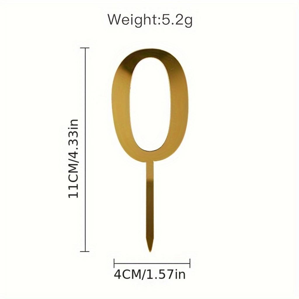 10pcs Acrylic Number Cake Toppers 0-9 for Birthday, Wedding - Golden Dessert Table Decorations.