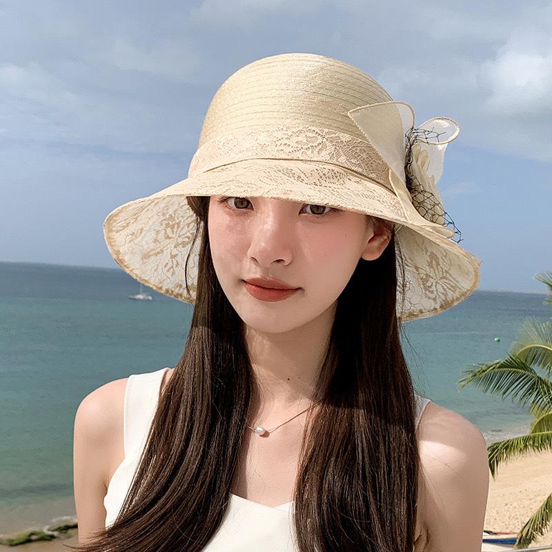 Sommar ny dam elegant organza blomkruka hatt utomhus resor skuggning solskydd cool fiskarhatt trend