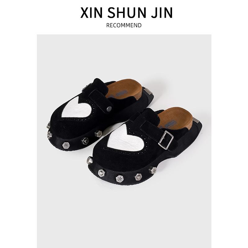 

Любовь к конскому волосу новые ретро полушлепанцы на толстой подошве натуральная кожа сумка-голова на одной педали женская уличная обувь 41 чёрный