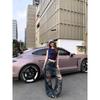 Kumikumi Retro Set Backless Lace-up Short Sleeve T-shirt Women Summer Ripped Jeans Wide Leg Pants Two-piece Set