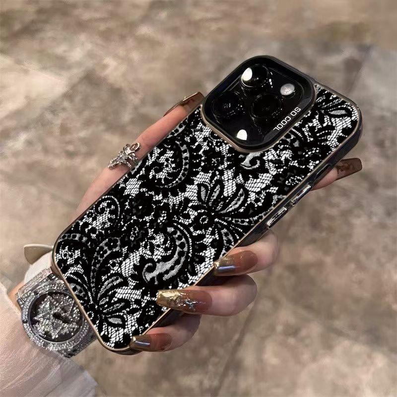 Fashion Lace Black Laser Phone Case For Samsung Galaxy S26 A16 A26 A24 A36 A35 A56 A55 A54 S25 FE S24 Ultra S23 Plus S22 Cover