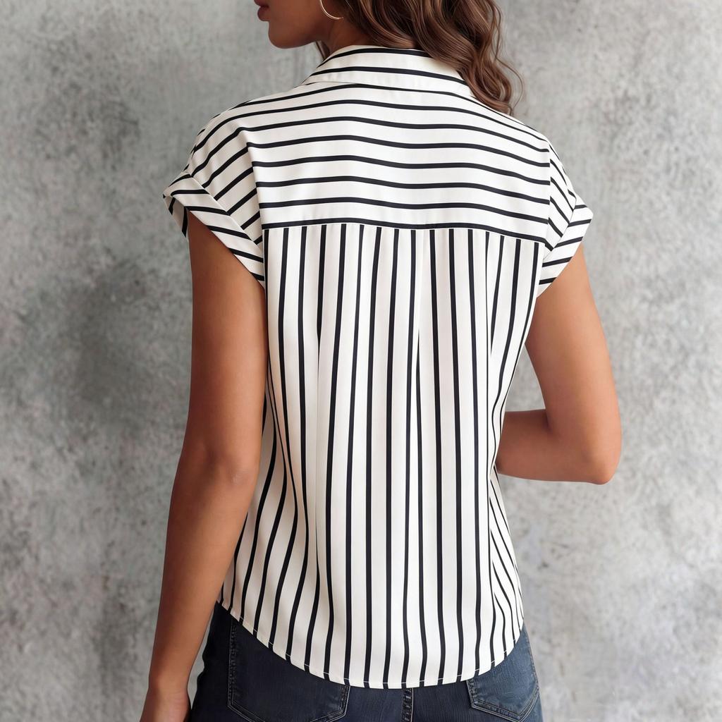 Womens Spring Tops Summer Shirts for Women Button Down Blouse Short Sleeve Striped Womens Summer Tops Dressy Casual