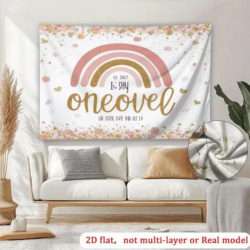 

2D Pink & Gold Glitter Rainbow Tapestry Backdrop for 1st Birthday Photoshoot 47.2x31.5inch/120*80cm