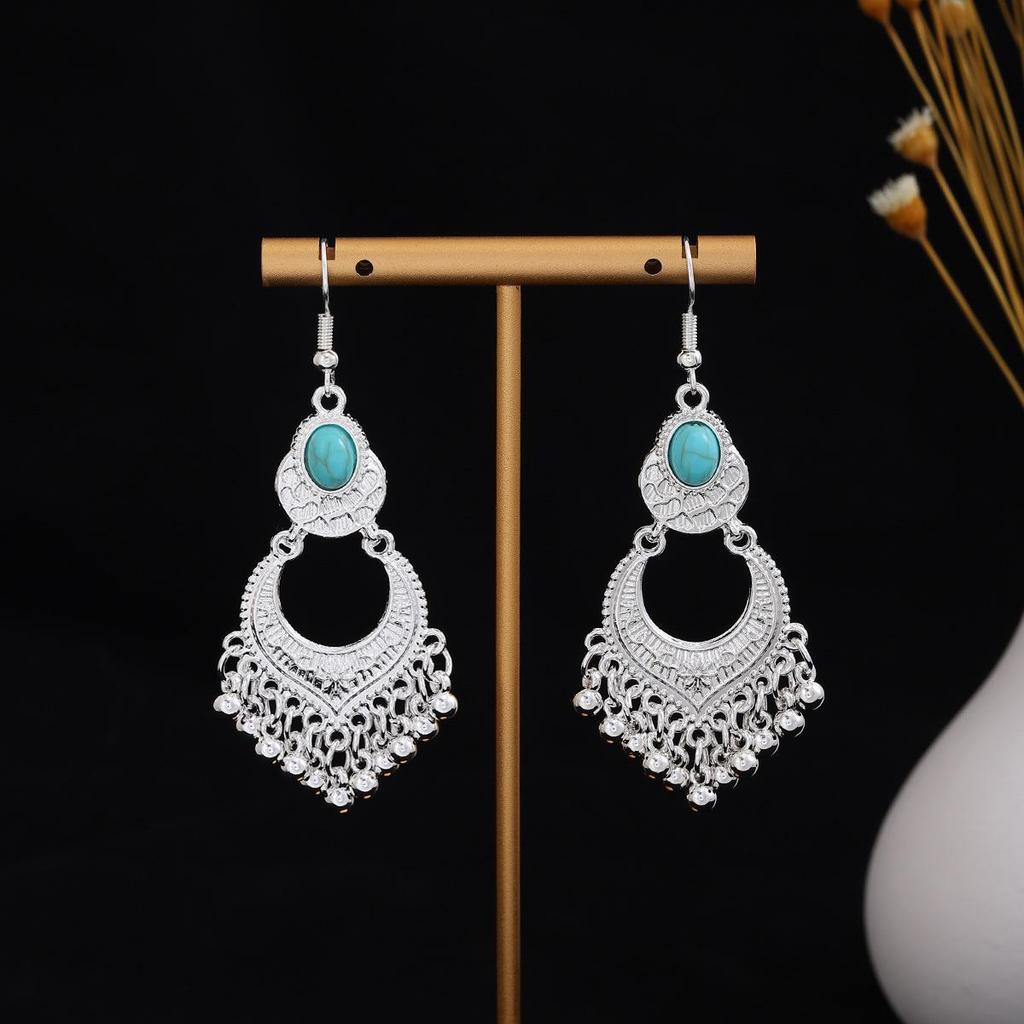 Vintage Ethnic Miao Silver Teardrop Tassel Earrings