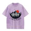 2026 Vintage Mountain Pine Forest Red Sunset Bird Graphic Brown Acid Washed T Shirt Retro Outdoor Funny Slogan Oversized Unisex