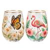 Bicchiere da cocktail Farfalla Fenicottero, Tazza Giardino Fiorito Dipinta a Mano, Bicchiere da Vino Succo con Bordo Dorato, Regalo Unico per Lei