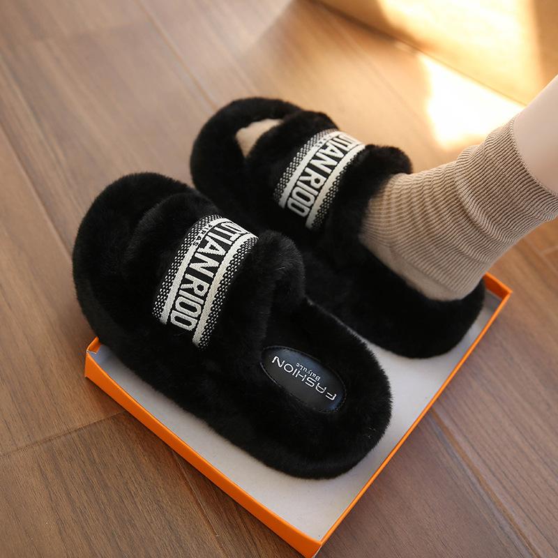 Thick-soled Fluffy Slippers for Women's Autumn and Winter Wear 2025 New Office Home Plush Slippers Popular Cotton Slippers