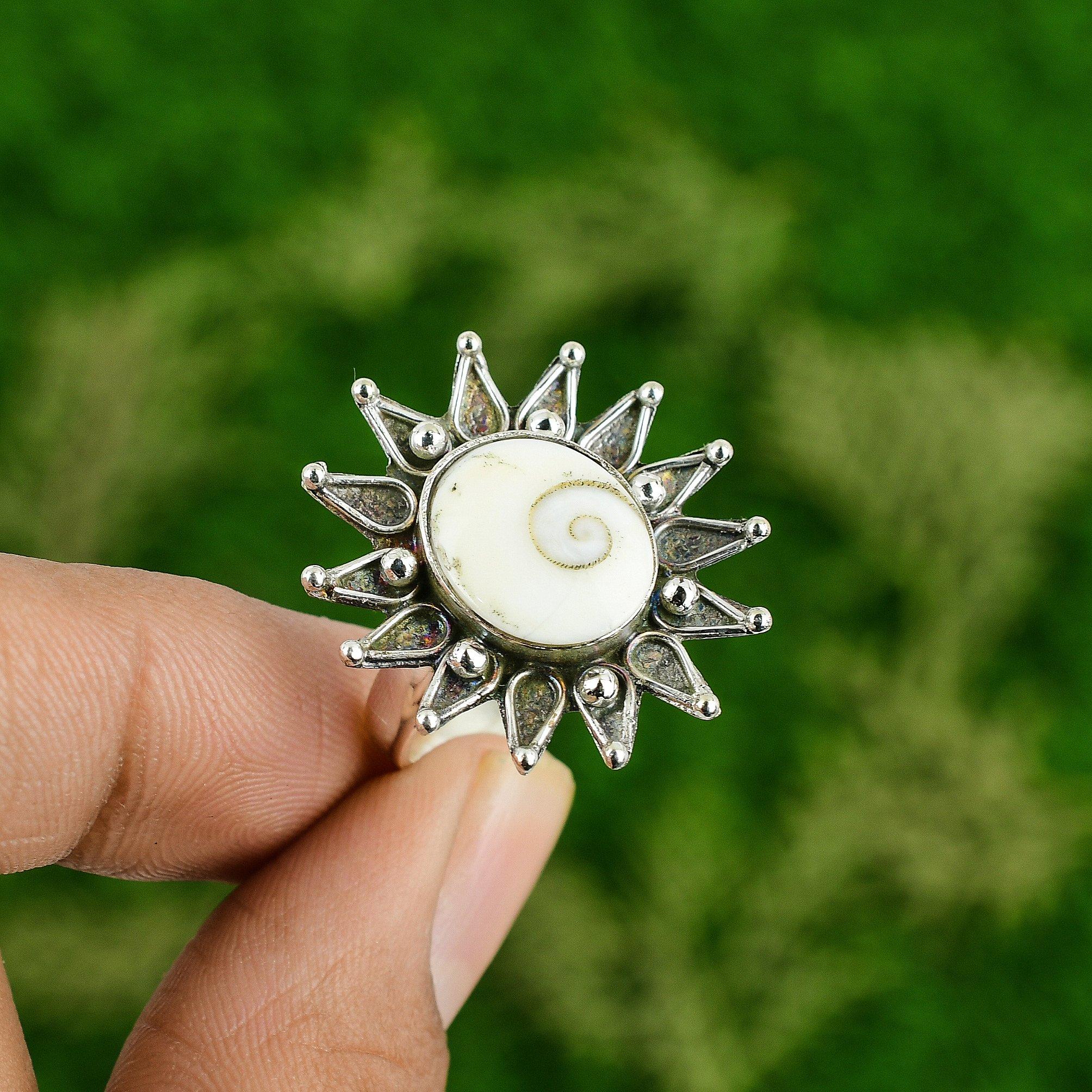 

Стерлинговое серебро Раковина Шива Глаз Камень Цветок Помолвочное Штабелируемое Кольцо Ювелирное изделие Adjustable