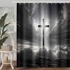 Cross Shower Curtain, 72x72inch, Crucifix Bathroom Shower Curta Easter Jesus Bathroom Curta Decor Set with 12 Hooks YLMRTP0611