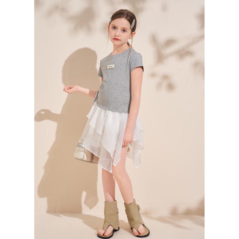 Mengtejiao Girls  Asymmetrical Hem Short Sleeve T-shirt 160