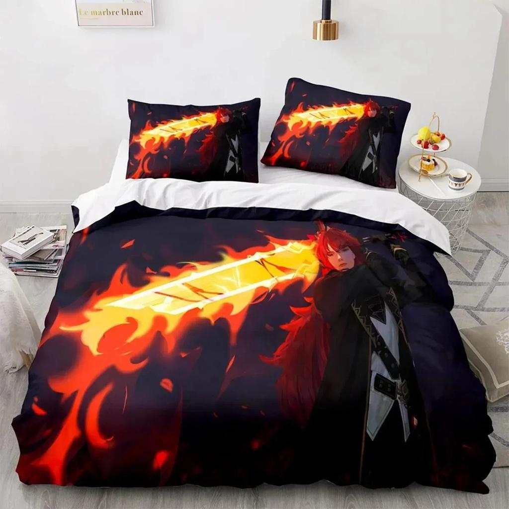 Anime Genshin Impact Xiao SUCROSE Qiqi Bedding Set Printed With Pillowcase Bed Duvet Cover Soft Queen King Size Bedclothes Home
