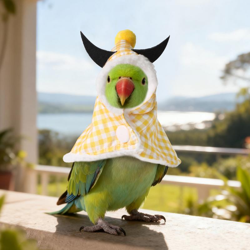 Fun Warm Bull Horn Bird Cloak Cover Keep Warm For Winter Go Out Costume Bird Warm Clothing Parrot Cloak Thickened Bird Clothes