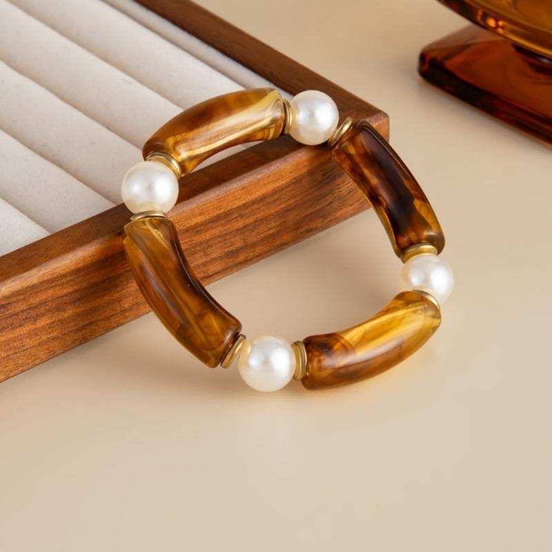 Women Elastic Resin Bead Bracelet Artistic Marbled Comfort Fit Fashion Statement Bracelet Suitable for Various Event