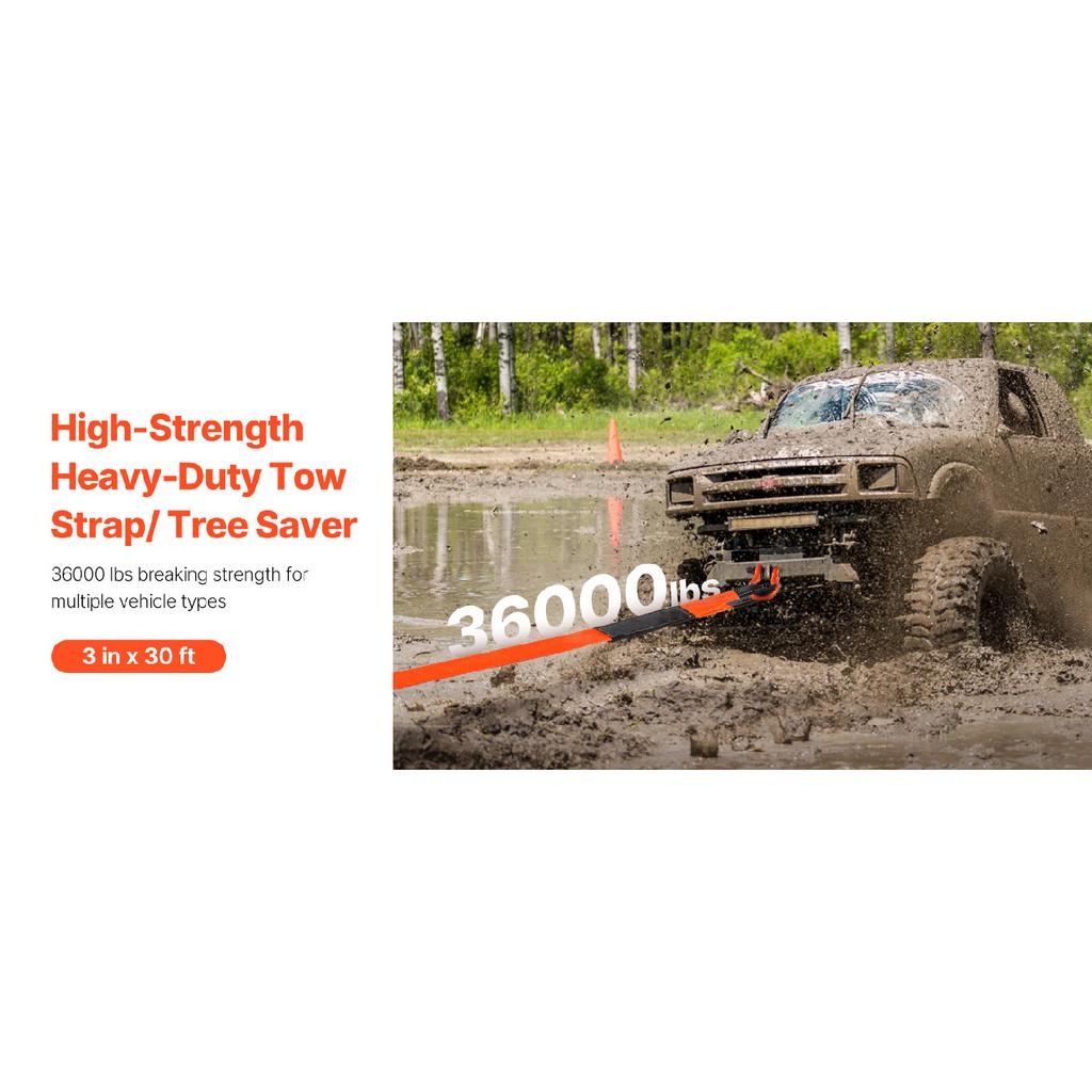 SucceBuy Heavy Duty Tow Strap Recovery Kit Tree Saver Winch Strap, Triple Reinforced Loop & Protective Sleeves for Truck SUV ATV
