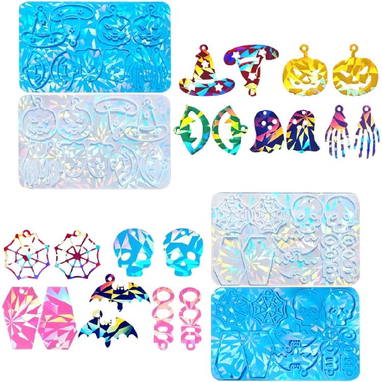 Halloween Skull Resin Molds Handmade Holographic Decorations for Earrings Keychain Hanging Pendant Jewelry Making Tools