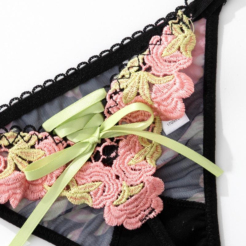 Women's Summer Fashionable and Sexy Lace Printed Rose Flower Invisible Thong Underwear