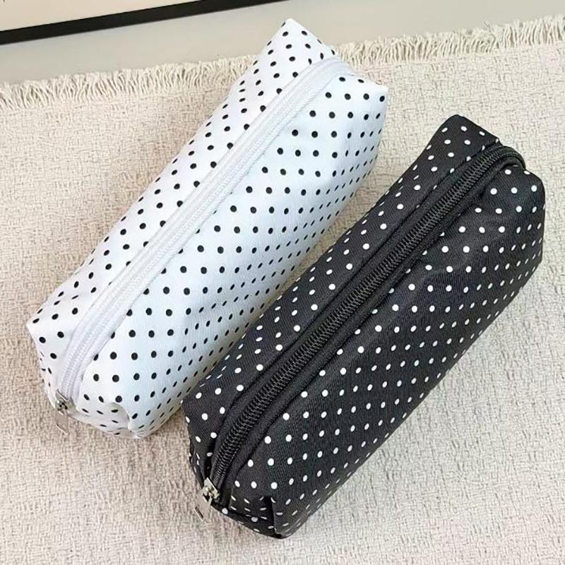 Polka Dot Pencil Case Set Large Capacity Canvas Zipper Pen Pouch For Students School Office Travel Makeup Storage