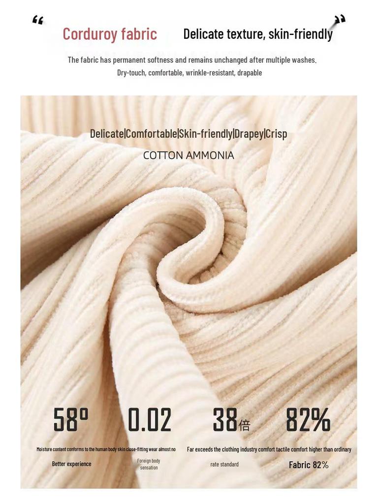 Damen Cordhose mit hohem Bund und weitem Bein - Weiß, Fleecegefüttert, Lockere Passform, Frühling/Herbst 2023