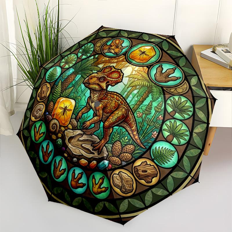 Prehistoric Glass pattern umbrella, portable and foldable design, 8 ribs, a casual accessory for Halloween, Christmas, and birthday gifts.