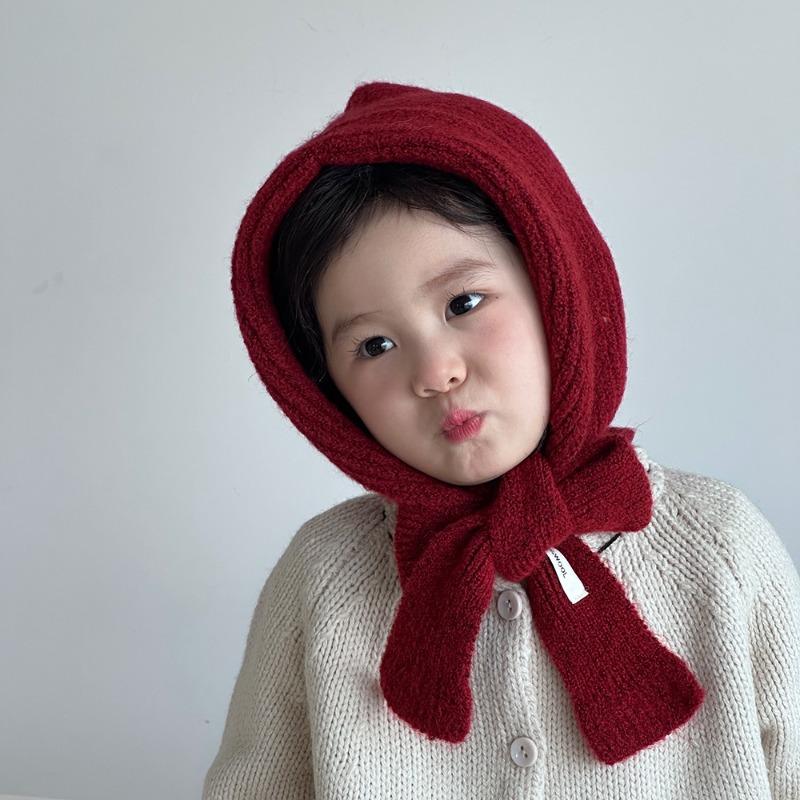 INS Fashion 2-in-1 Kid Scarf Hat Winter Set Knitted Ear Protection Cap with Tie Band for Boys Girls Soft Beanie with Neck Warmer