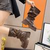 Women's Boots Brown Maillard Retro New Spring Autumn Height Increasing Comfortable Anti Slip Belt Buckle Boots 2025