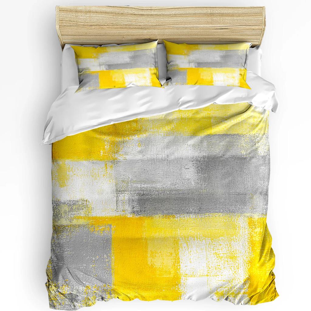 Oil Painting Abstract Geometric Yellow Gray Duvet Cover With Pillow Case 3pcs Bedding Set Quilt Cover Double Bed Home Textile