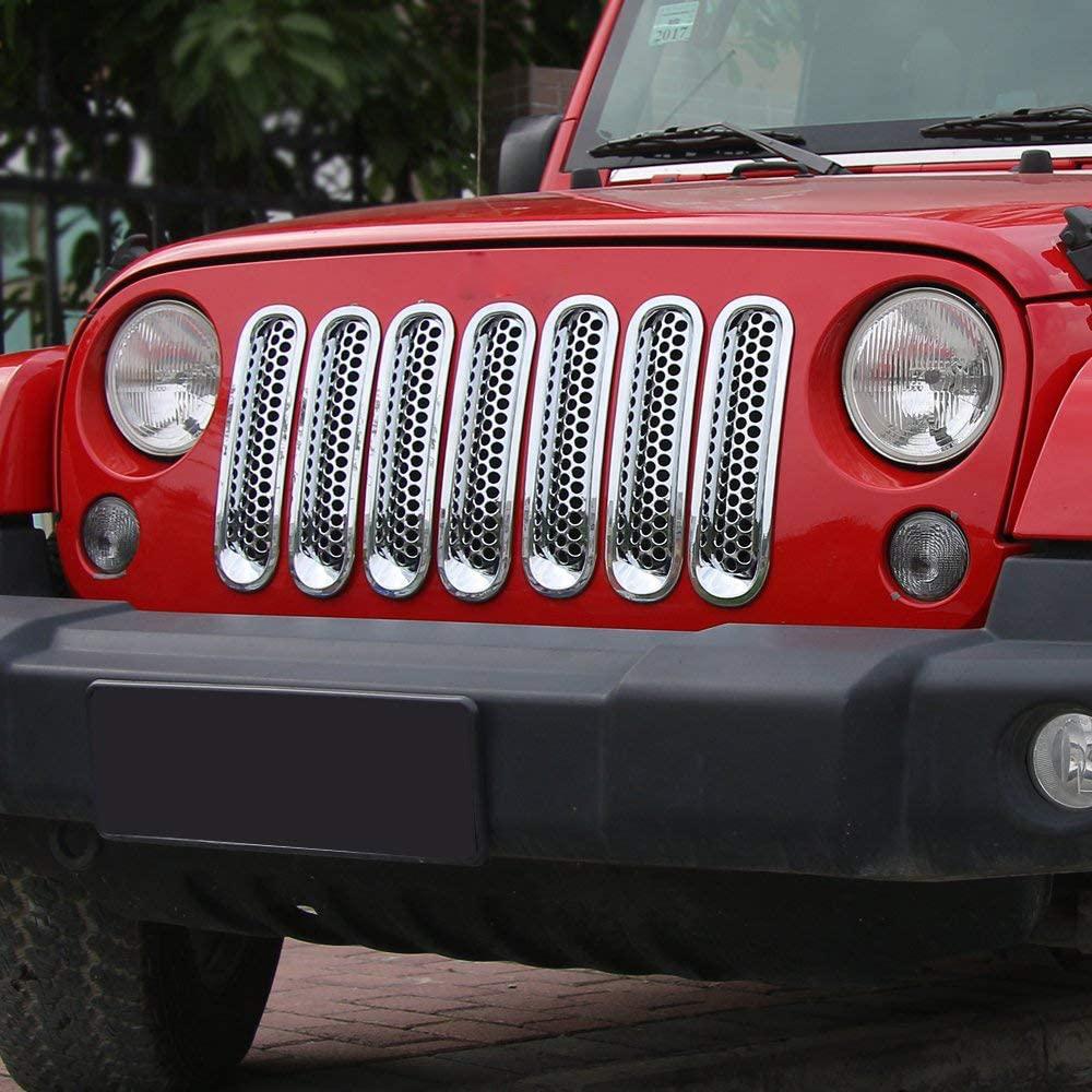 ABS Front Grill Mesh Insert Racing Grille Cover Guard Sticker Kit for Jeep Wrangler JK 2007-2017 7pcs/set