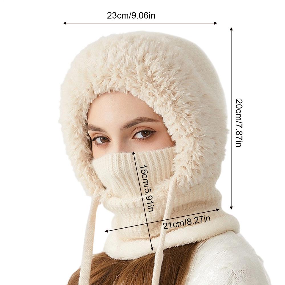 Winter Balaclavas Hat Scarf for Women Knsitted Hooded Caps Outdoor Warm Slouchy Warm Skiing Hat Outdoor Ear Protection Beanies
