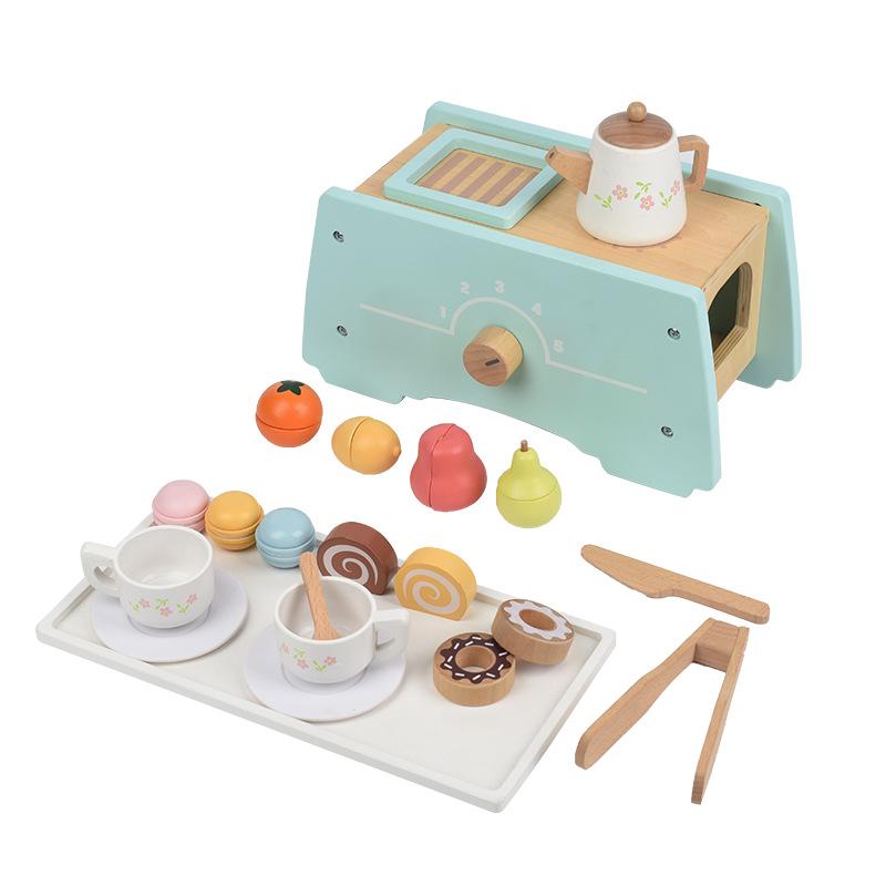 Early Education Simulation Children'S Play House Fireplace Tea Toy Wooden Kitchen Toy Girl Birthday Gift Set