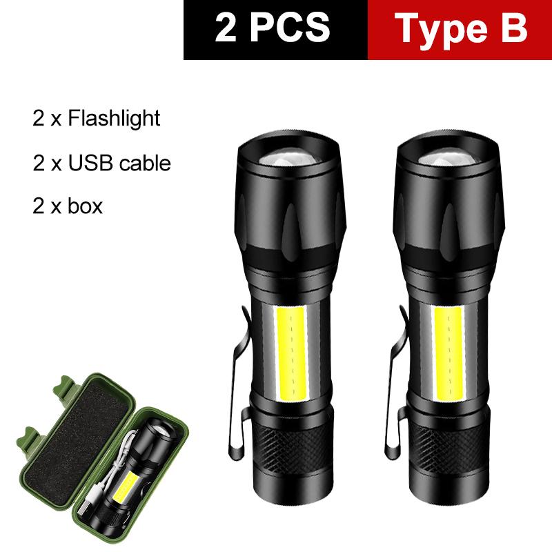 Outdoor Mini Portable T6 Flashlight USB Charging Small Flashlight Outdoor LED Camping Light Work Light with COB Side Lights