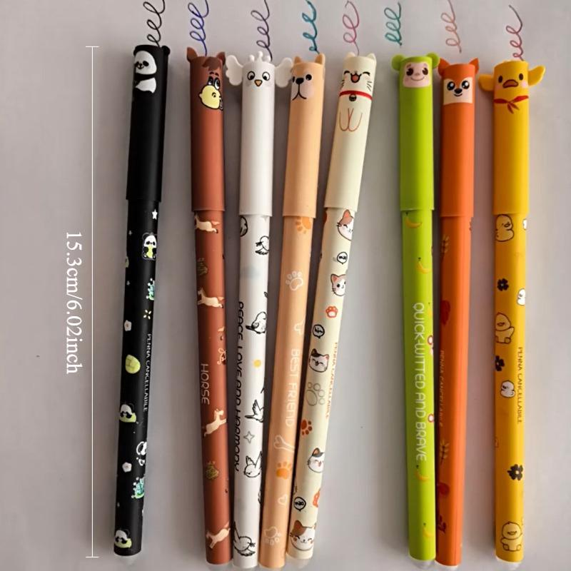 8pcs of erasable cartoon gel pens, 8 colors of colored pen refills, 0.7mm colored pen refills, for note-taking, marking gel pens