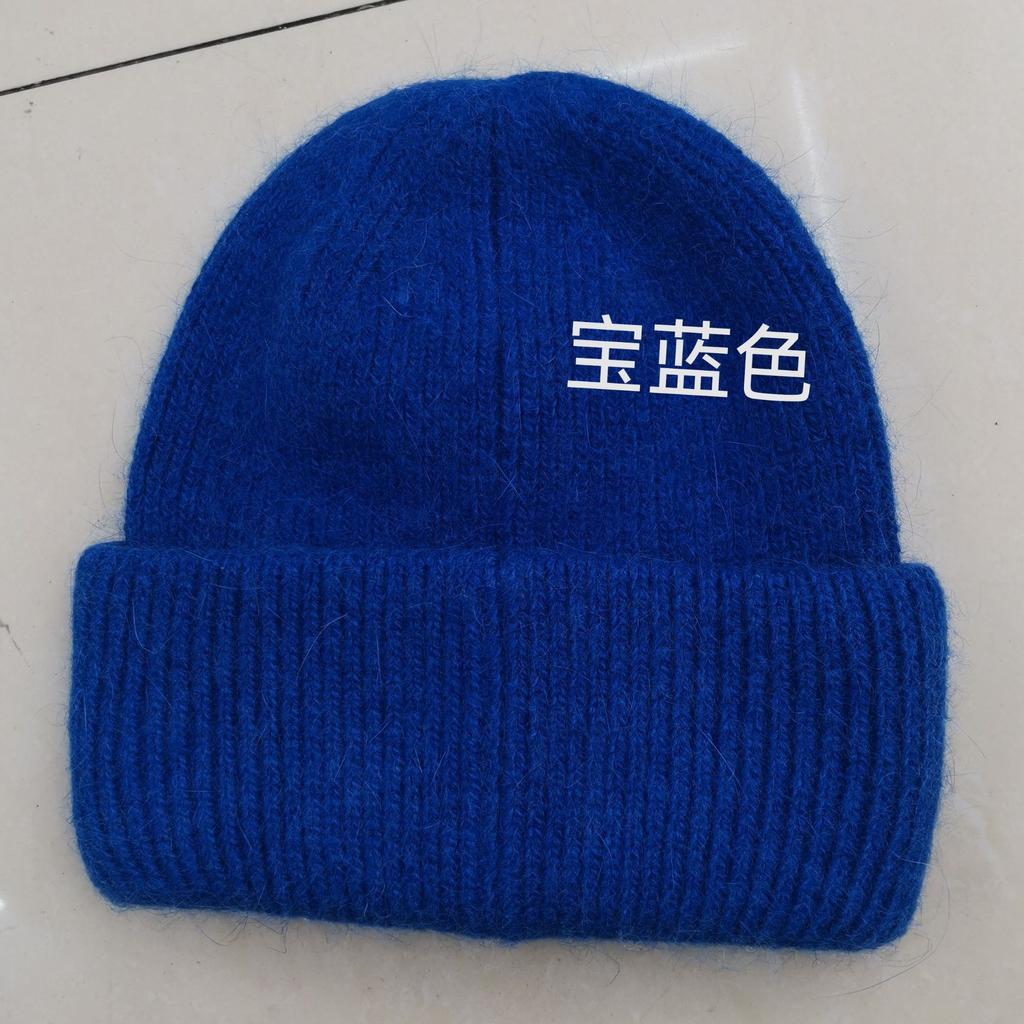 Chapéu longo de malha de pele de coelho feminino outono inverno chapéu de lã elegante chapéu grosso pulôver