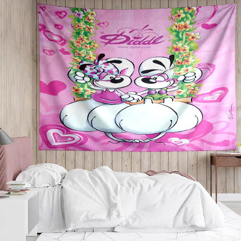 1PC Diddl Love And Friendship In Pastel Tapestry, Unique Design Tapestry, Suitable for Bedroom,Livingroom, Playroom,Heartwarming Holiday Gifts