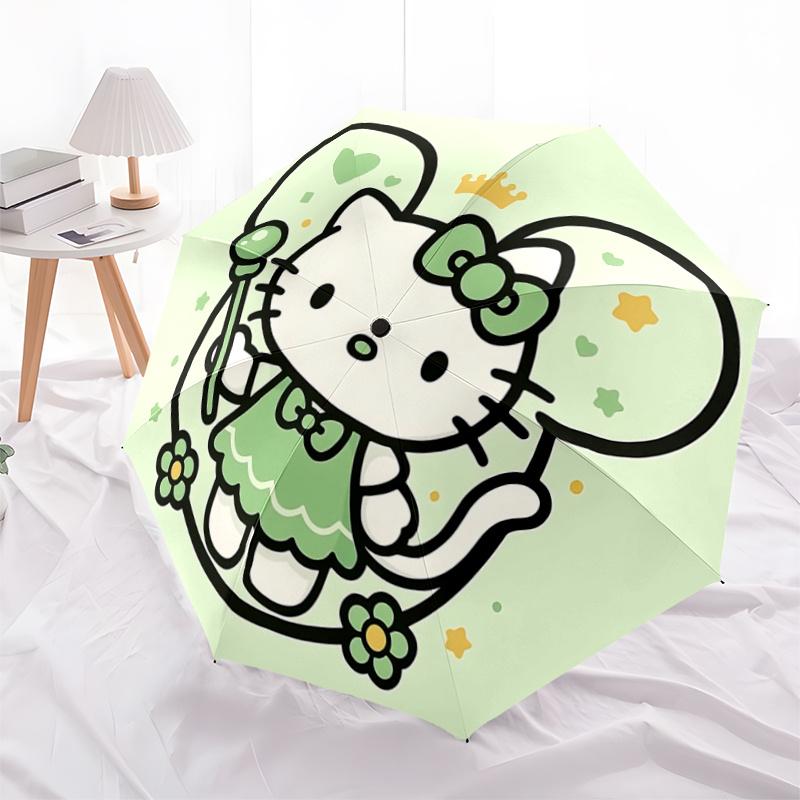 

1pc Hello Kitty Green Dress Automatic Folding Umbrella - Portable Tri-Fold Design with 8-Bone Iron Frame - Outdoor - Ideal Gift for Fans, Travelers, E