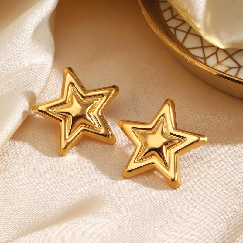 Stainless Steel Five-Pointed Star Stud Earrings for Women Classic Gold Silver Mixed Color Earrings Jewelry Accessories Gifts