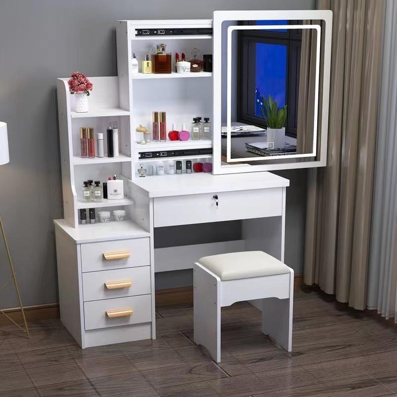 Compact Modern Makeup Dressing Table with Sliding Mirror and Integrated Storage