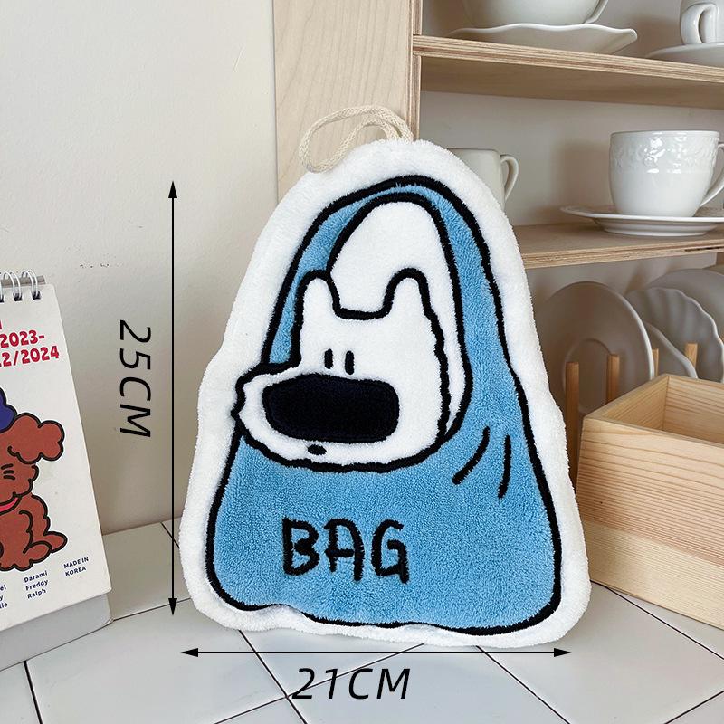Hanging Coral Fleece Dog Hand Towel for Kitchen & Bathroom