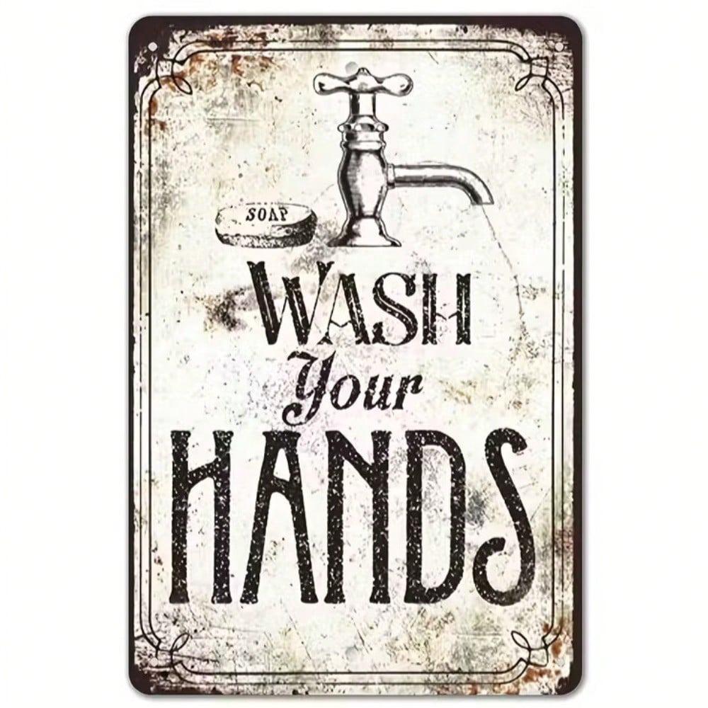 Vintage Style 1920s Hand Wash Metal Wall Art Sign Retro 2D Flat 8x12 Inch Bathroom Kitchen Decor