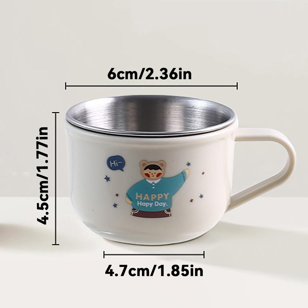 Mini Cartoon Children Water Cup With Handle 304 Stainless Steel Double Wall Milk Coffee Mug Durable Anti Scalding Drinking Cup