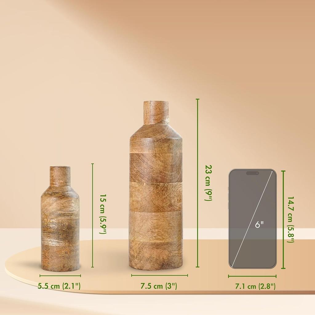 Набор деревянных ваз для цветов (2 шт), Wooden Flower Vase Set of 2 (Natural Light Brown), Behoma