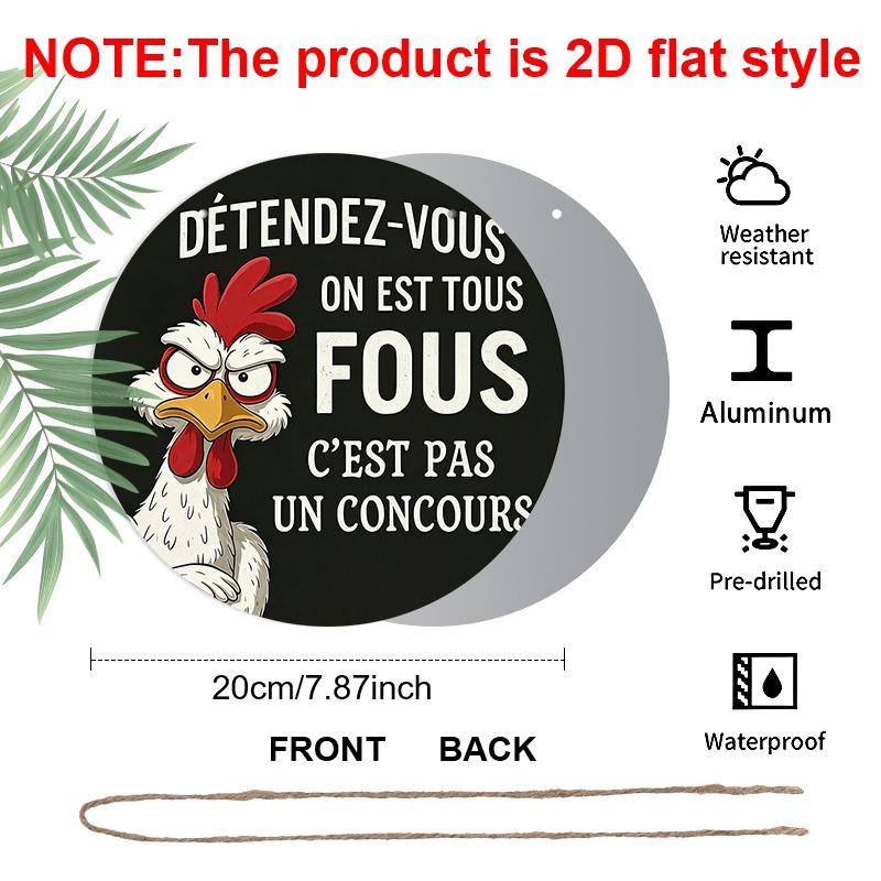 2D Flat, Retro-style, High-end Round Aluminum Wall Decoration, Available In Various Sizes, Featuring A Fun French Chick Pattern. Suitable for Indoor
