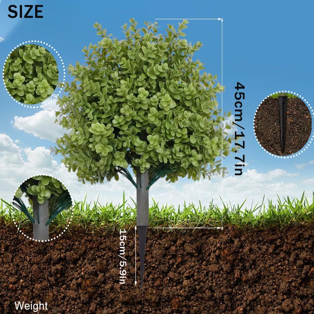 Faux Boxwood Ball Trees with Ground Spike UV Resistant Artificial Shrub for Outdoor Garden Patio Balcony and Indoor Settings