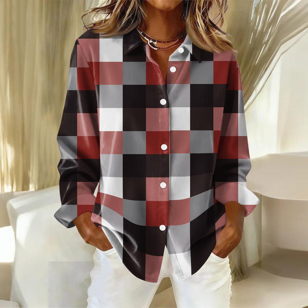 Cămașă Bluză Damă Crăciun Imprimat Nasturi Mâneci Lungi Casual De bază Guler Cămașă Regular Top