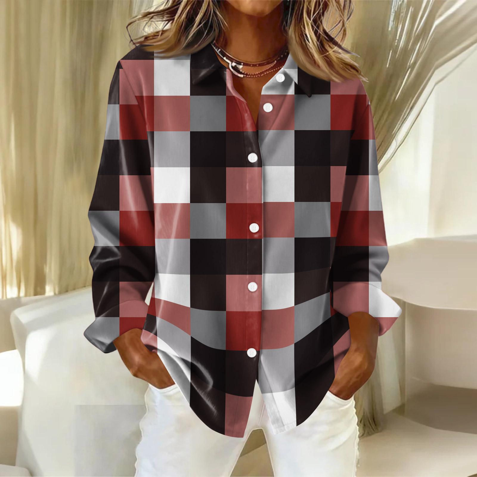 

Women s Shirt Blouse Christmas Print Button Long Sleeve Casual Basic Shirt Collar Regular Top XL винный