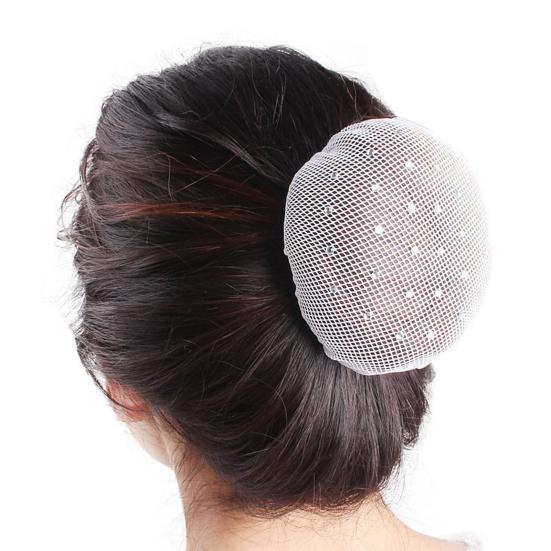 5Pcs Hair Net Rhinestone Decor Invisible Elastic Edge Hollow See-through Hair Fixing Anti-slip Ballet Dance