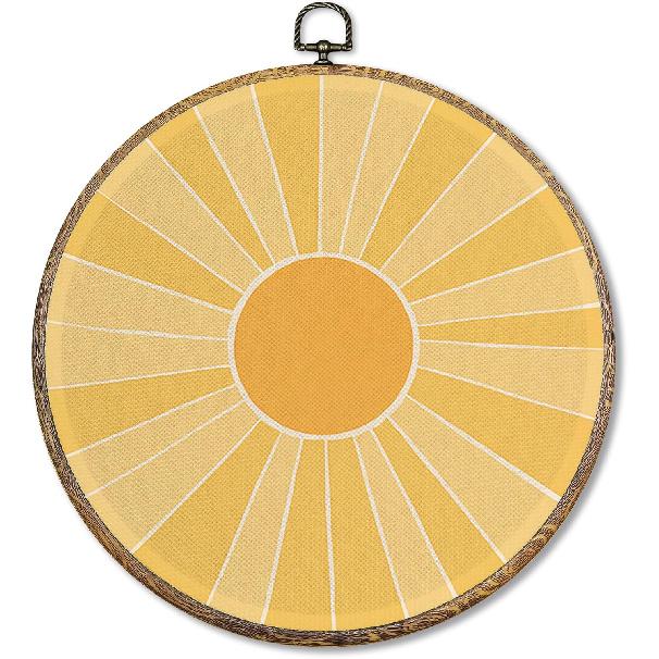 Sufamb Boho Abstract Sunshine Round Wall Art Decor, Mid Century Sunshine Canvas Artwork Framed, Boho Yellow Sun Wall Hanging Prints Decorations for