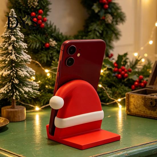 Christmas Cell Phone Stand 3D Printed Santa Hat Stand, Desk Holder for Compact Desktop Organizer Phone, Creative Sturdy Dock, Festive Holiday