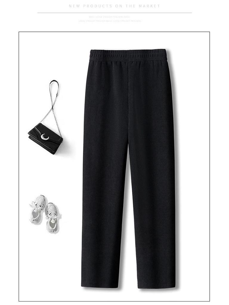 Mom's Fleece-Lined Cotton Pants, Thickened Straight-Leg, Warm Autumn/Winter Trousers for Middle-Aged/Elderly Women.