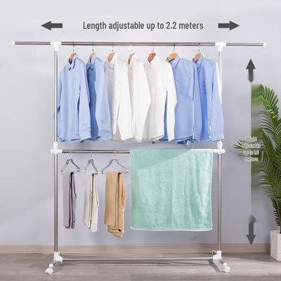 Double-Layer Telescopic Clothes Drying Rack: Outdoor/Indoor, Extendable, Mobile, Single-Pole Rack